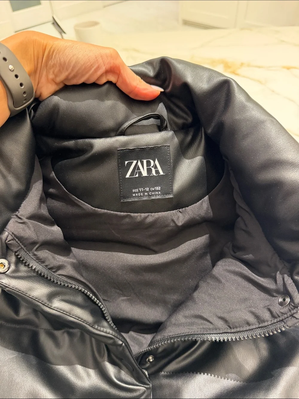 Zara girls Black Faux Leather Puffer Vest